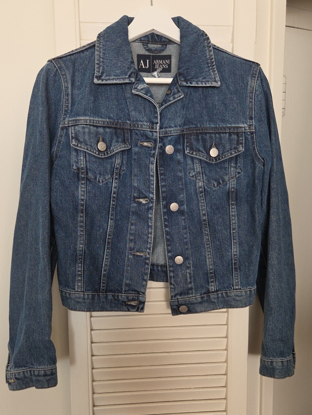 VTG 90s Y2K Armani Jeans Made In Italy Classic Indigo 002 Denim Trucker Jacket